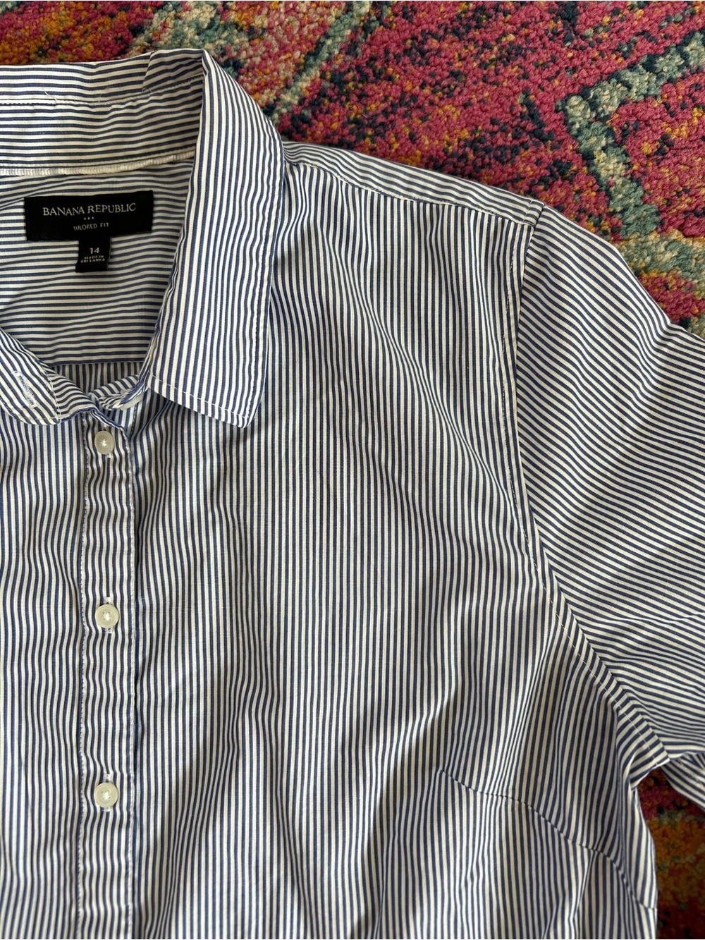 Banana Republic | Women’s Navy/White Striped Tailored Fit Button-Up Shirt Sz 14 - Picture 10 of 16
